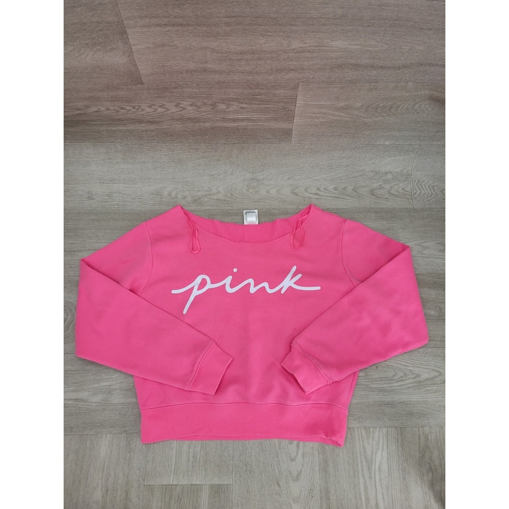 Victoria's Secret PINK Cropped Sweatshirt Women's M Bright Pink Off Shoulder